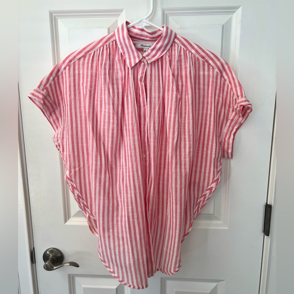NWOT Madewell Central Tie Back Shirt in Rose/ Pink Stripe - Size Small